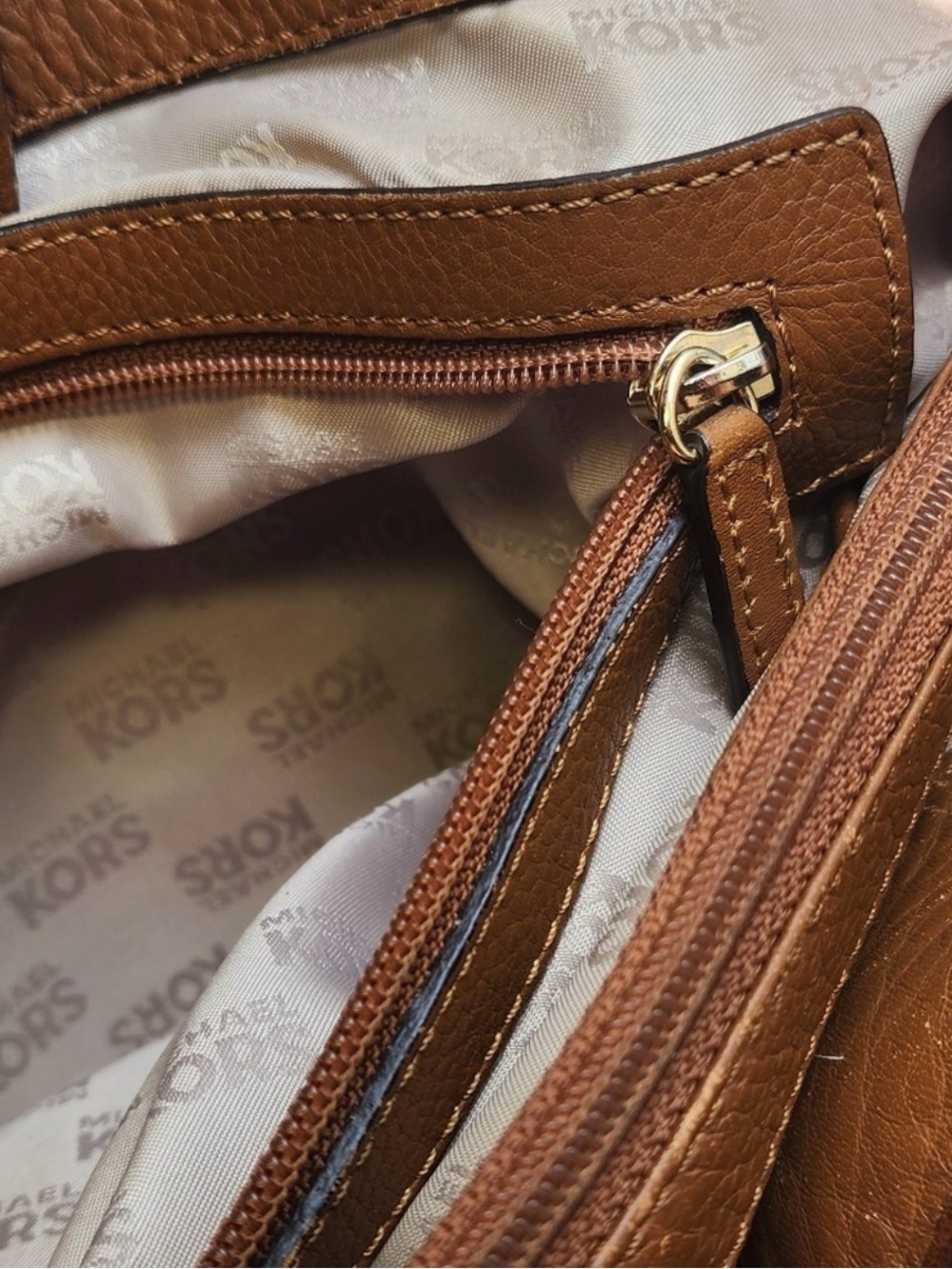 Michael Kors Cognac Leather Hamilton Satchel Shoulder Bag in EUC Gold HW Buckle - Picture 15 of 15